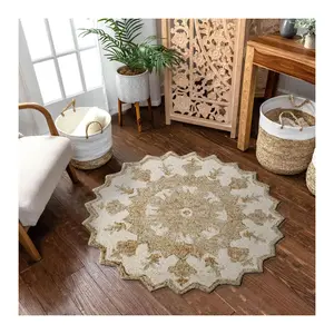 Ox Bay Beige Medallion Wool Round Indoor Rug, 3' Round