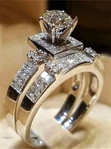 2 Pcs/Set Elegant Cubic Zirconia Ring Beautiful Rings For Women For Wedding Engagement Anniversary Party Jewelry Valentine's Day Gift