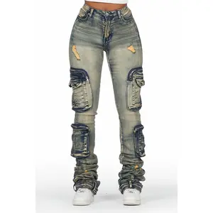 Alisson Dark Wash Tinted Cargo Super Stacked Jean