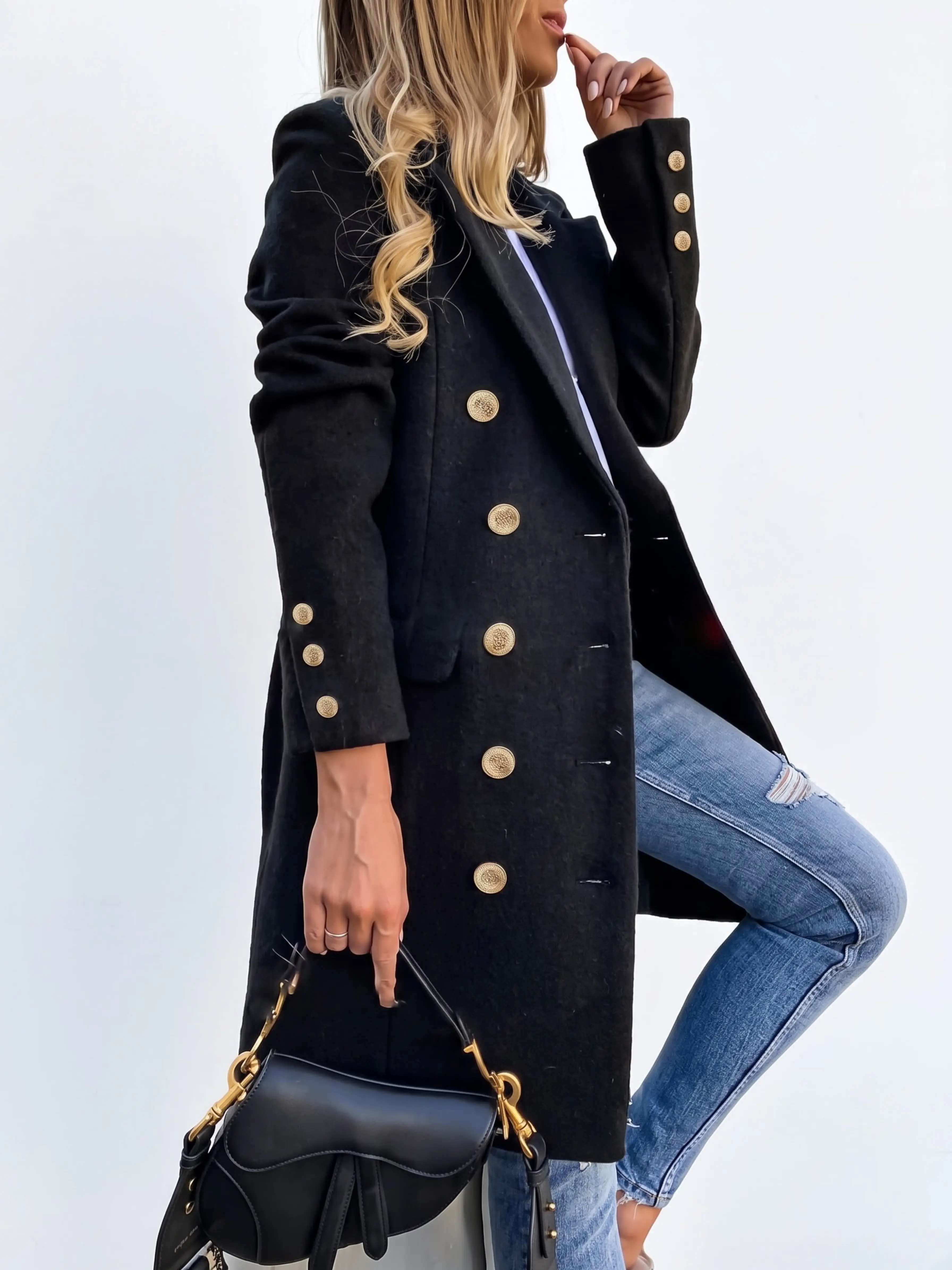 IDEALSANXUN Womens Fall Winter Wool Coats Double Breasted Midi Peacoat Trench Coats