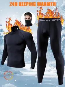Men's Ultra High Neck Thermal Underwear Set – Soft, Breathable & Warm Top and Pants for Skiing, Outdoor Winter Sports, Athletics & Base Layer Wear, Compression Garment, Sports Clothes