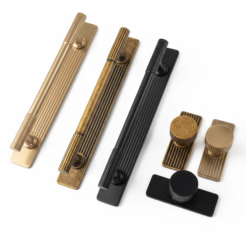 2-Pcs Champagne Bronze Zinc Alloy Door Hardware Set - Cabinet Handles with Backplates, Modern Doorknobs for Bedroom, Kitchen