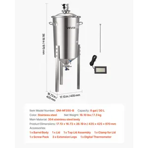 VEVOR Pressure Fermenter 15 PSI, 8 Gal/30L All-in-One Stainless Steel Conical Secondary Fermentation Bucket, for Wine, Beer Brewing Equipment