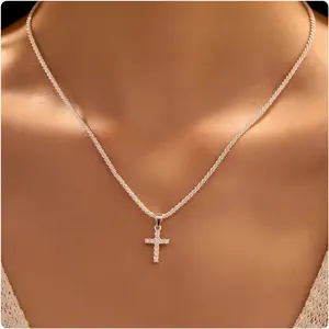 925 Pure Silver Shining Mini Rotating Crown Cross Pendant Necklace for Women, Noble Luxurious Neck Accessory, Ideal Faith Family Jewelry Gift, Summervibes Fashion Accessory, Cross Necklace Women