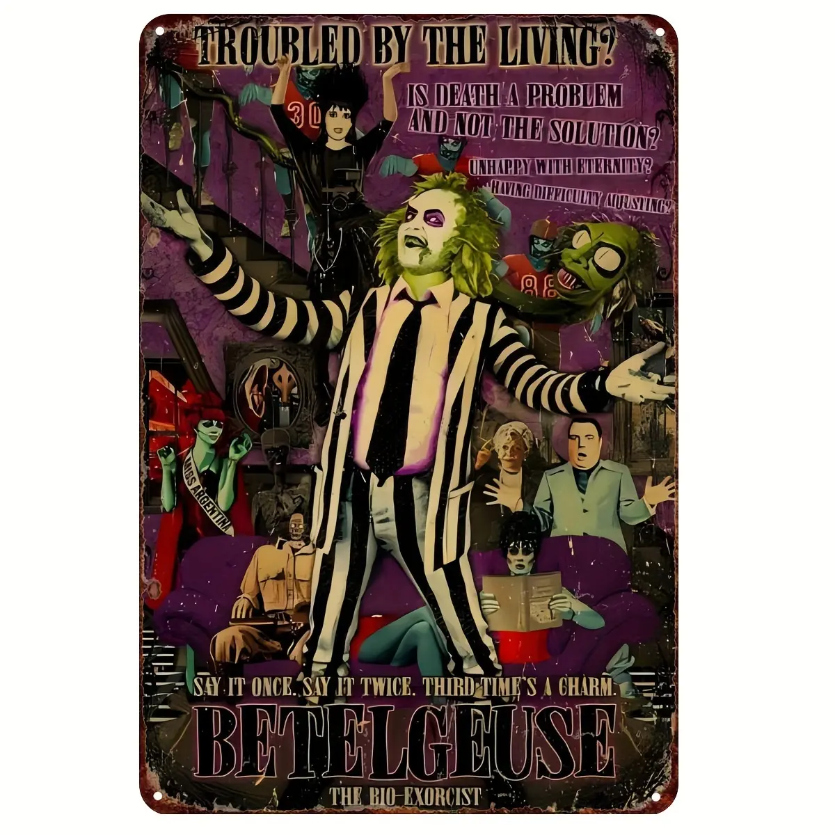 Vintage Metal Beetlejuice Iron Sign - 12x8 in Retro Tin Plaque, Fun Decoration for Home, Bar