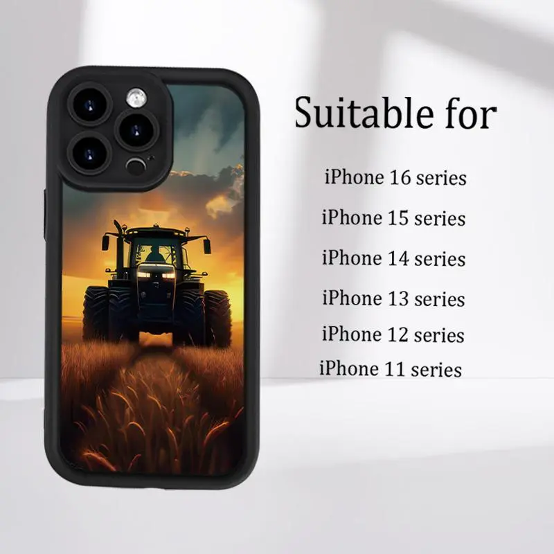 Retro Tractor Pattern 2D Printed TPU-Silicone iPhone Protective Case - Shockproof, Waterproof, Durable Soft Cover with Lens, Drop Protection for iPhone 17 Pro Max,16,16e,15,14 Plus,13,12 Mini,11,Air,X,XS - Adult Device Accessory Protector Gift