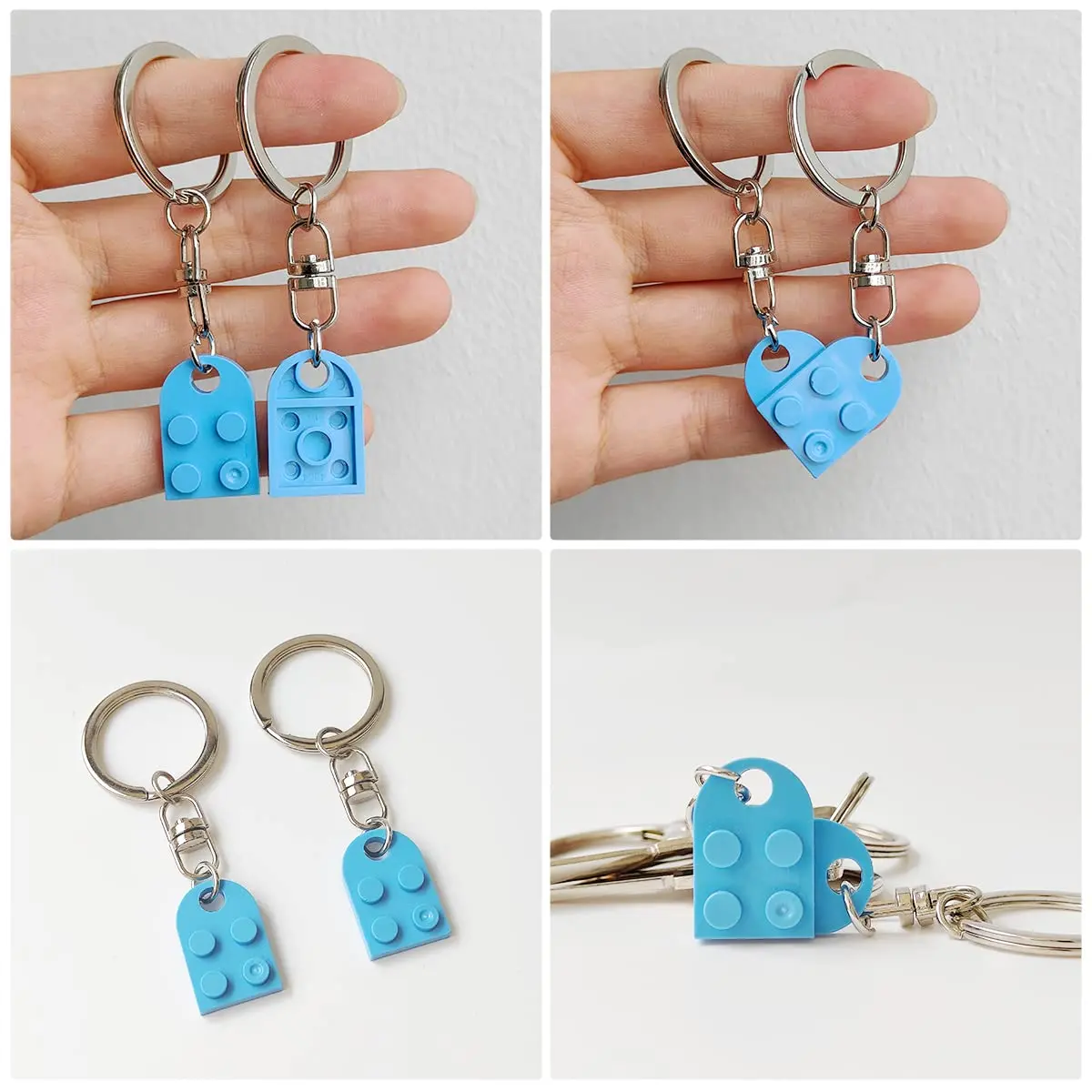 Minimalist  Heart Keychain for Couples Simple Brick Matching Keychains for Boyfriend Girlfriend Husband Wife Express Love Commitment,Fashionable Building Block Keychain