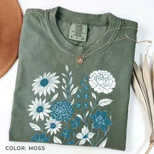 Comfort Colors Vintage Pressed Flowers T-shirt Botanical Floral T-shirt, Retro Boho Cottagecore Wildflowers Floral Trendy For Gardener Gift For Her