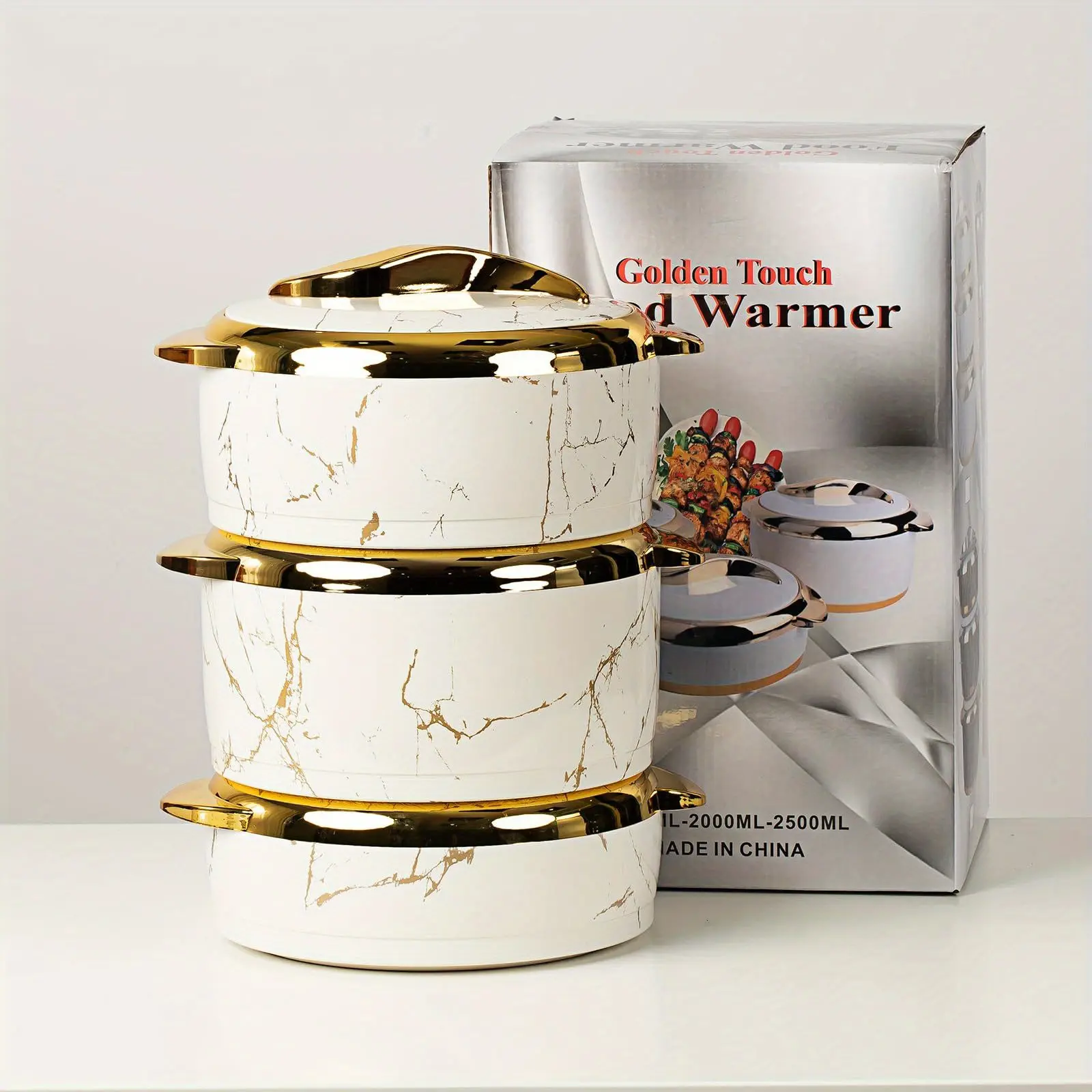 [linhouse]3 Pcs, Food Warmer Set, Thermal Casserole Dish Set with Lids, Insulated Stainless Steel Container for Hot & Cold Food, Serving Bowl for Buffets, Hot Pot Sets Food Warmer, Pots And Pans, Hot Pot Food Warmer Set, 1.5L+2L+2.5L