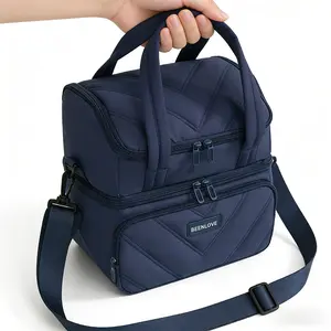 Quilted Puffer Tote Lunch Bag,Lunch Tote Bag for Women Men,Double Deck Insulated LunchBag,Large Insulated Lunch Box,Leakproof, Durable,Reusable,Perfect for Work, Picnic, Travel