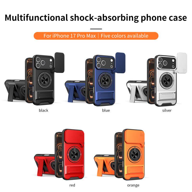 Sliding Camera Cover Phone Case with Ring Holder Kickstand, Magnetic Car Mount Compatible, Heavy Duty Shockproof Protective Cover for cases iphone 17 pro max 16 15 14 13 Pro Max Plus Air 16E & Samsung phone cases Four-in-One Military Grade Lens Protector
