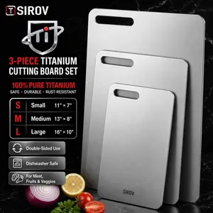 [HUGE SAVINGS] 3PCS 100% Pure Titanium Cutting Board Set, Never Molds & Non-Toxic Chopping Boards for Kitchen, Up to 16" Large Size, Durable Metal Set for Meat & Veggies (11x7", 13x8", 16x10")