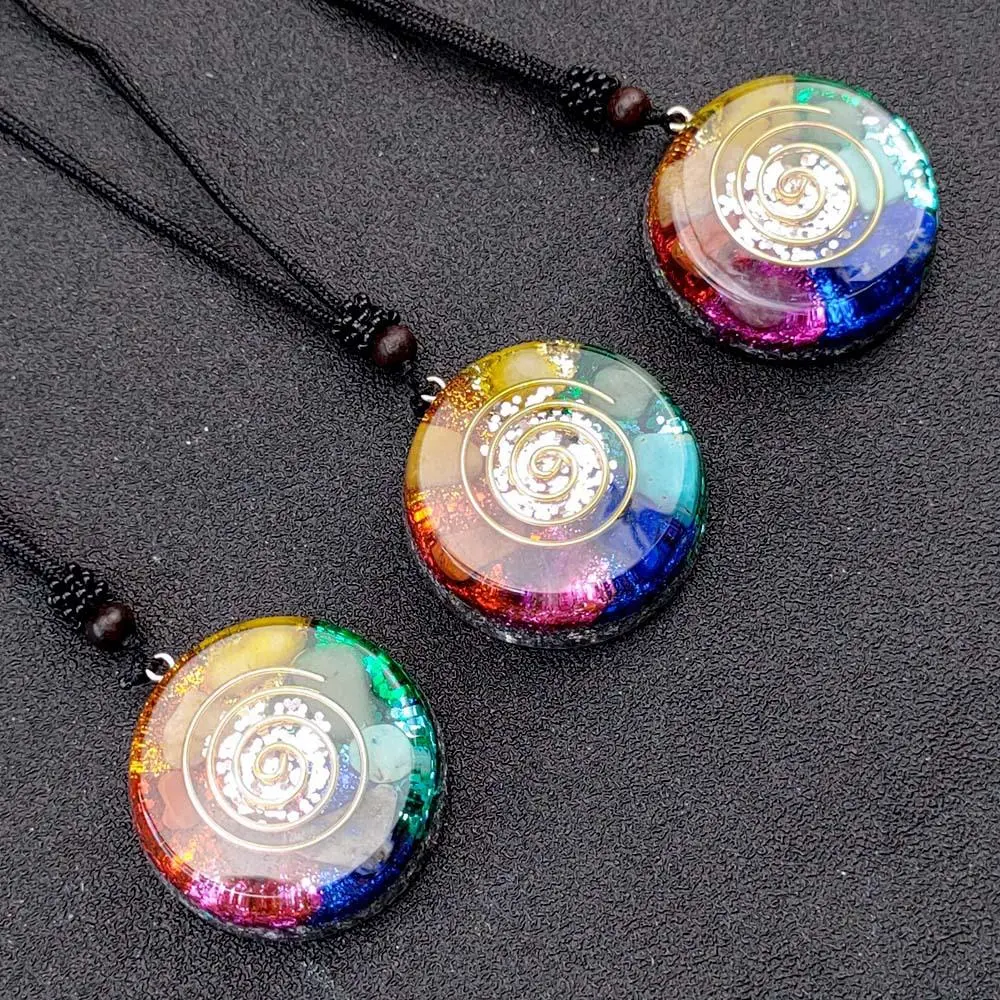 Natural Rainbow Energy 7-Chakra Orgonite Sri Yantra Gemstone Necklace - Crystals and Healing Stones Amulet for Adults, Anniversary Gift Promoting Calm and Relaxation