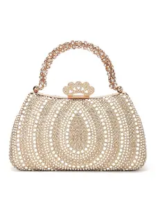 Mother's Day Glamorous Full-Diamond Pearl Ladies' Evening Clutch Bag, Crossbody Clutch Purse, Rhinestone Handle Design Tote, Floral Diamond-Studded Lock, Includes Shoulder Chain for Crossbody Wear, Suitable for Parties, Weddings, Elegant Purse