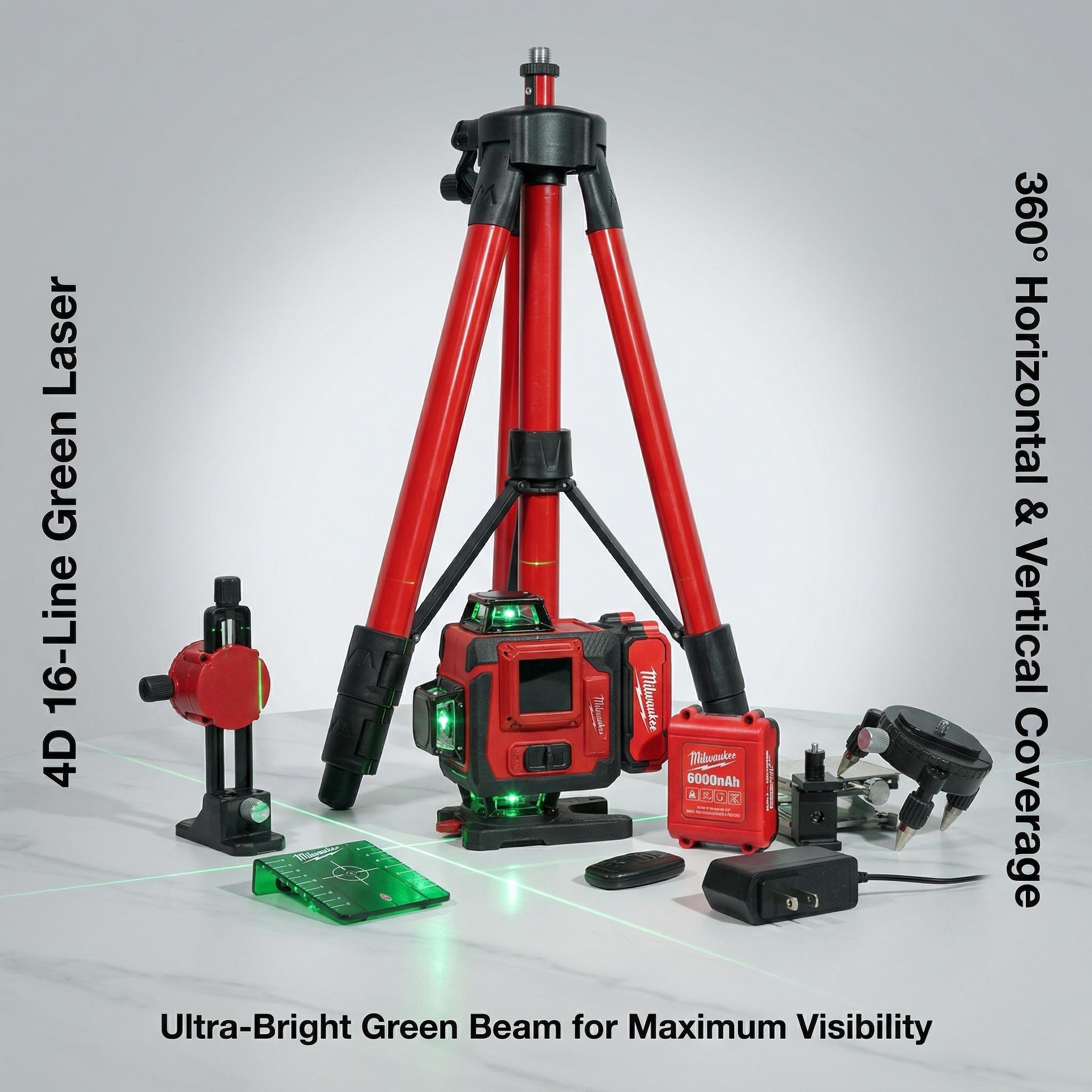 Milwaukee 16 Line Laser Level Kit For Construction Layout And Alignment With ±0.3mm Accuracy Dual Power System And Magnetic Base