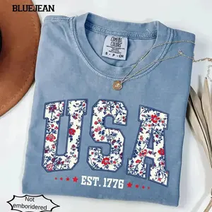 Comfort Colors USA Shirt, Floral America Shirt, Fourth of July Shirt, 4th of July Tee, Patriotic Women Shirt, USA Est 1776 Shirt - SoftHype Apparel
