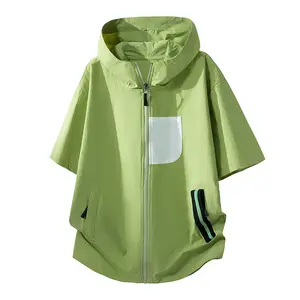 Summer new dopamine short-sleeve hoodie; trendy brand zip-front T-shirt with pockets; fashionable outdoor loose short-sleeve top; Korean casual unisex design.