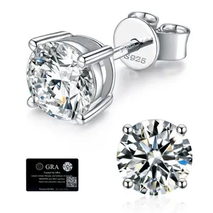 BOYA 18K White Gold Plated S925 Sterling Silver D Color VVS Syntheric Moissanite Four Prong Stud Earrings Butterfly back Perfect for Any Occasion & Everyday Wear Birthday Wedding Anniversary Mother's Day Christmas Gift for Men Women