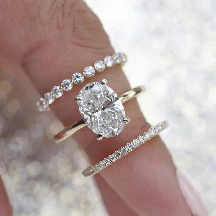 3-Piece Oval Cut Ring Set | Elegant Wedding & Promise Rings for Women | Sparkling Fashion Jewelry Gift Set for Engagement, Anniversary & Daily Wear