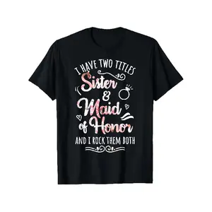 shirt merch Maid of Honor & Sister Wedding Party T-Shirt - Bridesmaids Graphic Print Cotton Tee, Soft Breathable Unisex Vintage Crew Neck Short Sleeve for Wedding Attire, Prom, Groomsmen Events - Machine Washable Gift