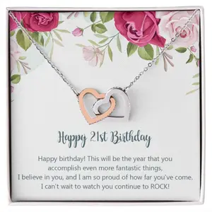Birthday Gifts for Girls Women Jewelry, Pendant Interlocking Hearts Necklace 21st Birthday Gift for Girls, Daughter, Sister, Friend, Daughter with Message Card and Gift Box, Perfect for Birthday, Christmas, Graduation