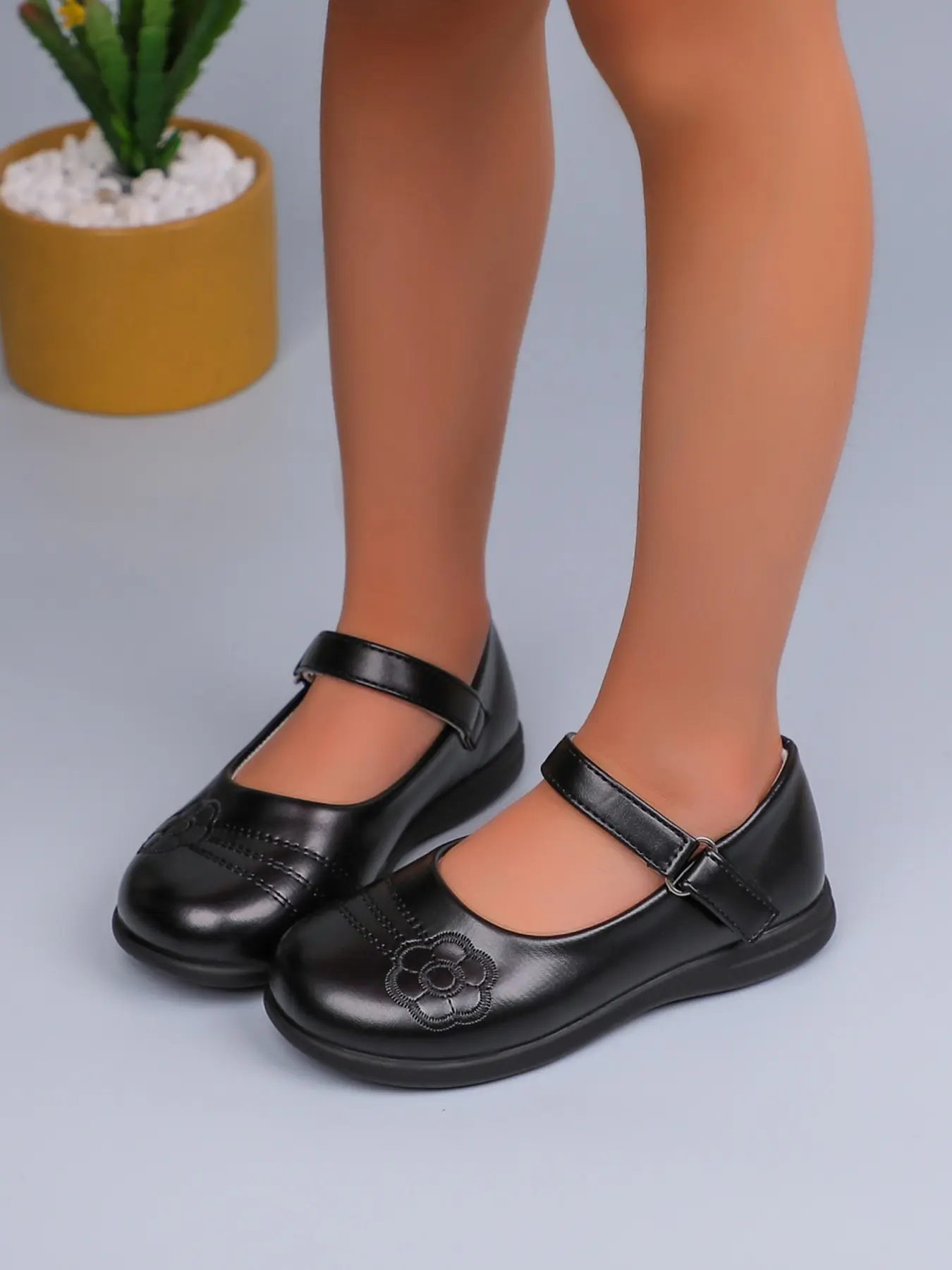 Girls' PU Leather Embroidered Shoes, Soft Sole Anti-Slip Design, Spring & Fall School Performance Footwear, Princess Style Flats