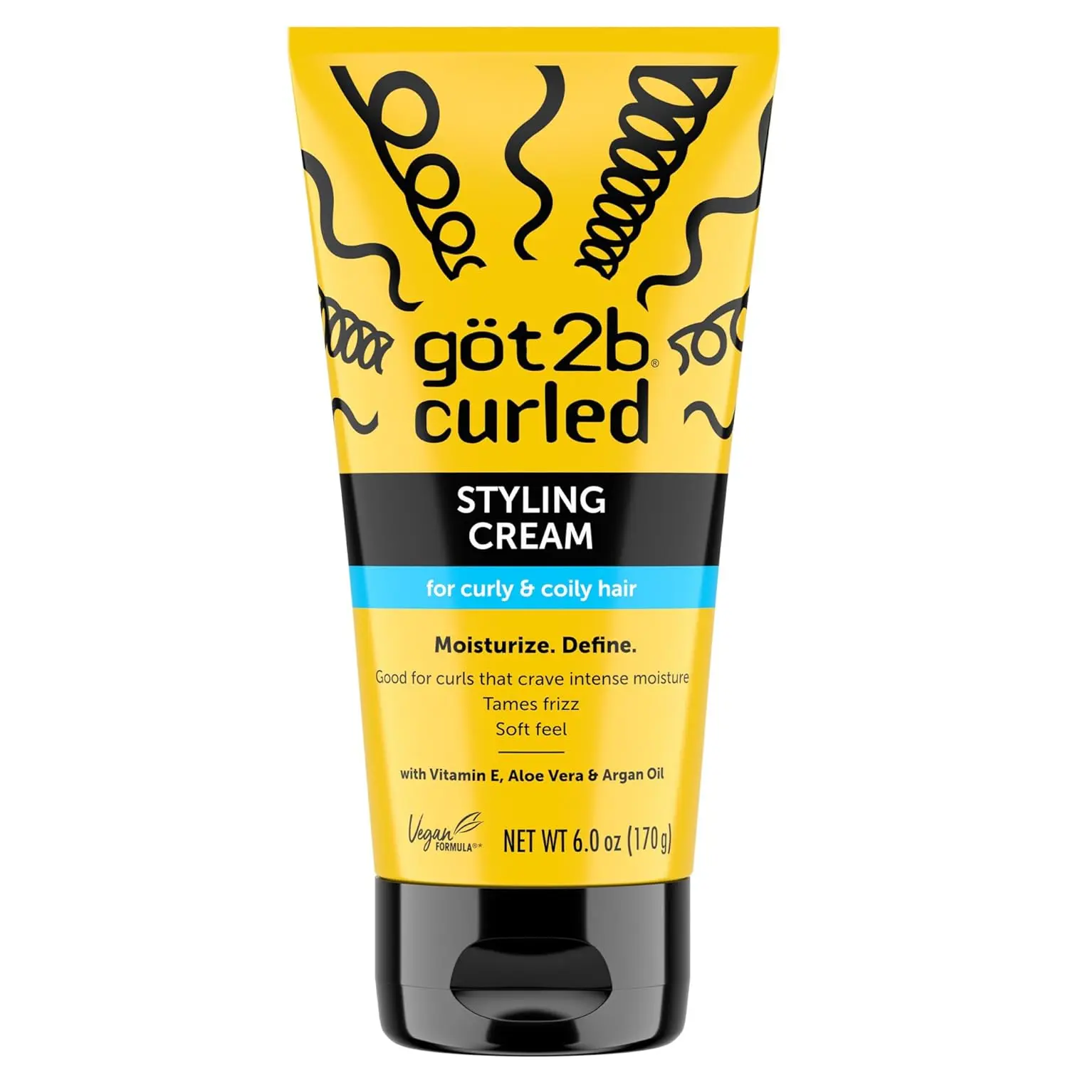 Got2B Curled Styling Cream, 6 Fl Oz, Curl Defining & Moisturizing Hair Cream for Coily & Curly Hair, Provides Frizz Control & Soft Feel for Type 3-4 Curls, Made with Vitamin E, Aloe Vera & Argan Oil