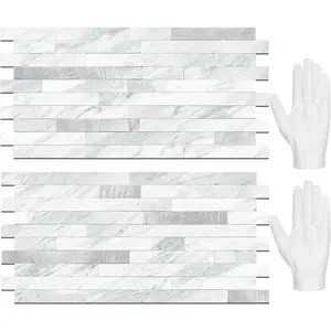 20 Sheets Peel and Stick Backsplash Tile, Stick on Backsplash for Kitchen and Bathroom, Volakas White Look PVC Mixed Metal  Self Adhesive Wall Tiles