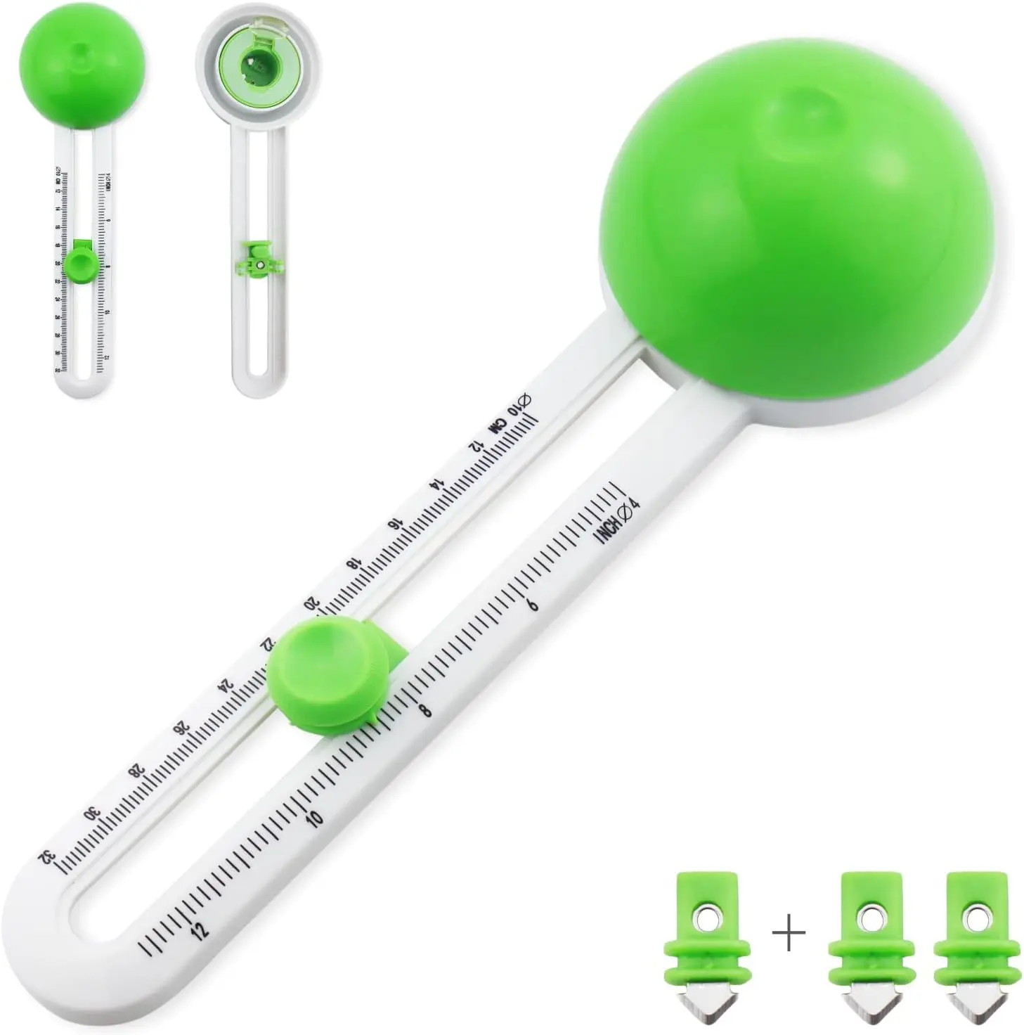 Portable Green 4"-12.5" Diameter Circle Rotary Cutter - Home Improvement Scrapbooking Tool with 3 Blades for Card Making, Crafting Paper Types, 8.5x2.8 Inch Fit, Ideal for Crafters, Rotary Blade