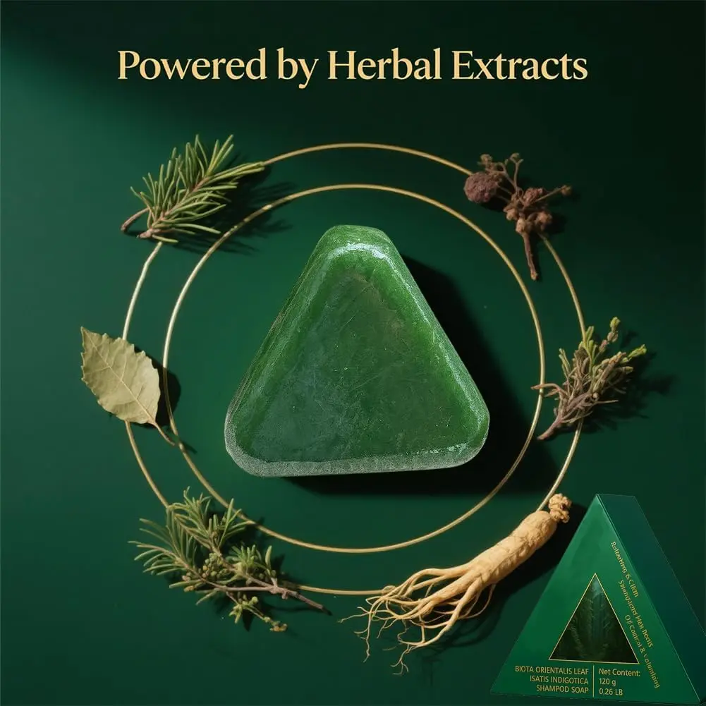 Nature Triangle Shampoo Bar, Usman Grass Shampoo Bar, Nature Seven Green Soap Shampoos, Calming & Strengthens Hair, Gentle On Hair & Scalp for Women and Mens