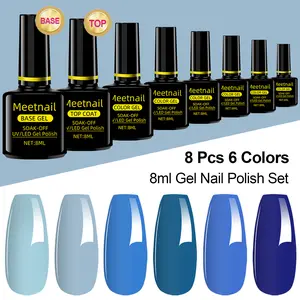 8Pcs Gel Nail Polish Set, 6 Color Gel Polish + 2  Base Top Coat Set Hot Pink Green Black Nail Gel Polish Kit Soak Off Uv Led Nail Art Manicure Salon DIY Cosmetic Gifts