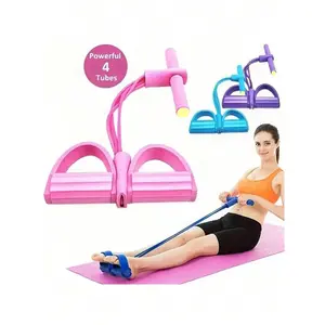1pc Home Gym Resistance Bands - 4 Tubes Elastic Pull Ropes For Full Body Workout, Belly Exerciser, Rower, And Fitness Equipment - Improve Strength And Flexibility
