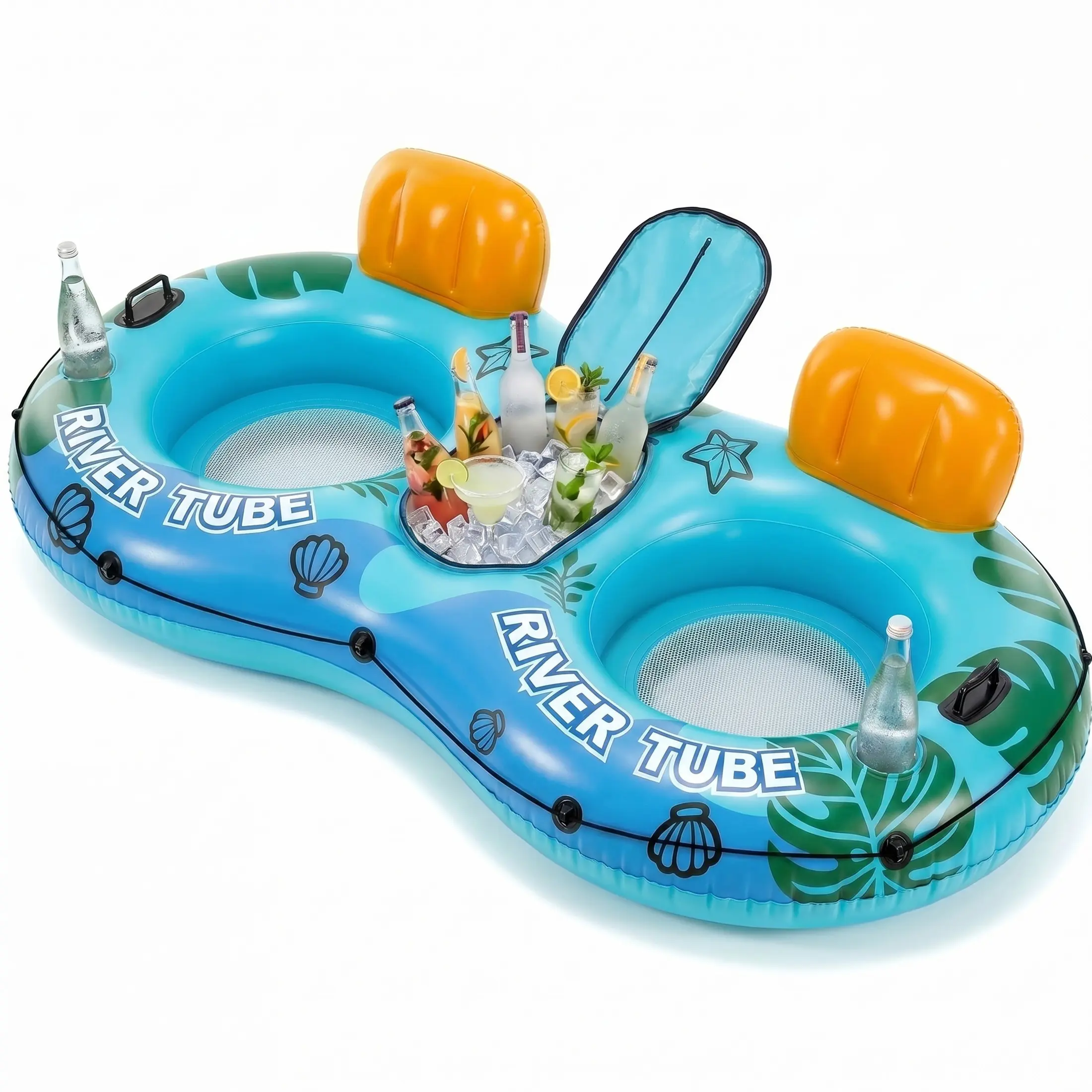 Sweetcrispy 2-Person Inflatable River Tube Float Flotation Device with Cooler, Enhanced Backrest & Quick-Inflate Design for Pool, Lake Lounging, Fun Pool Floats, Pool Floats For Adults