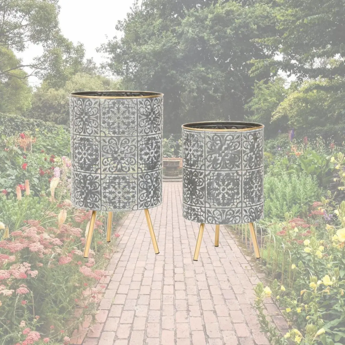 212 MAIN Bantu Modern Mid-Century Plant Pots - Black, White, Gray - Set of  2 - Metal Plant Stand Included - Indoor Use Garden Supplies, Modern Plant  Pot - TikTok Shop