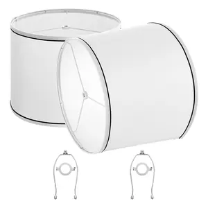 VEVOR Lamp Shade 2 Set, 11 in Top x 13 in Bottom x 10 in High (Spider Fitter), Medium Lampshade with Harp, Replacement Lamp Shade for Table & Floor Lamps Pendant Lights, White with Black Edge