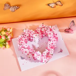 Cherry Blossom Love Greeting Card, Pink Cherry Blossoms, Heart-Shaped, 3D Pop-Up Card, Suitable For Valentine'S Day Declarations Of Love, Wedding Decorations, Invitations, Romantic, A Perfect Gift For Lovers