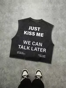 Men's Casual Sleeveless Tank Top, Summer Tank Tops, Lightweight Summer Sports Wear, Vintage Letter Print, Round Neck Elastic Underwear, Breathable Quick-Dry Fabric