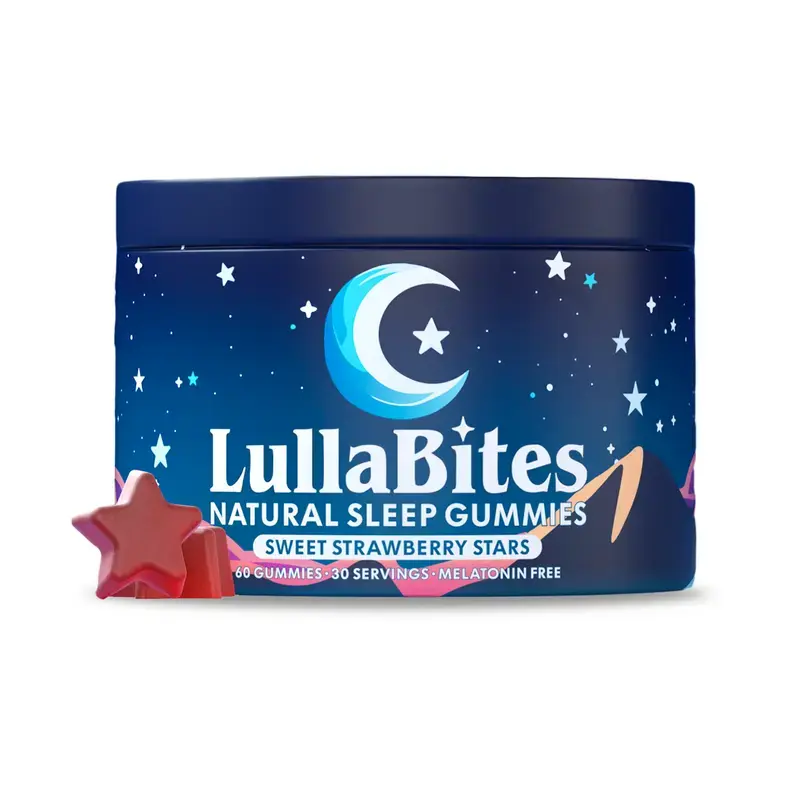 LullaBites Melatonin-Free Relaxation Gummies | Sweet Strawberry Star Chews, 30 Servings