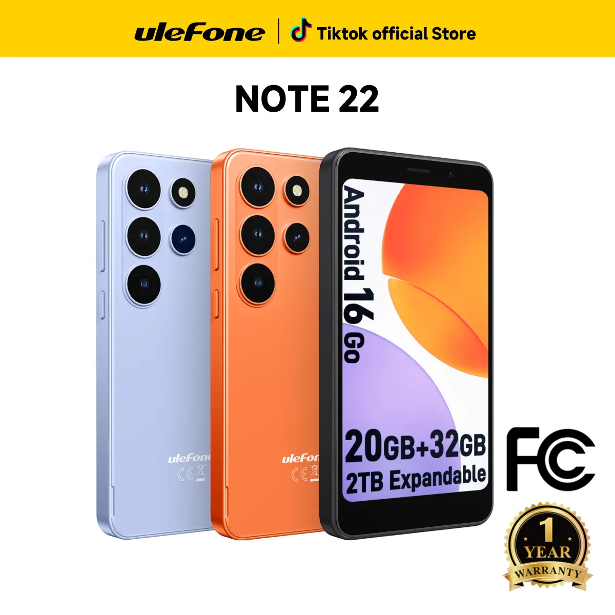 Ulefone Note 22 Android 16 Go Unlock SmartPhone,Dual SIM Card & 4G LET Networks，20GB Dynamic RAM+32GB ROM/2TB Expandable，5’‘ Mini Screen CompactPhone，Unisoc T7100 CPU，Removable Battery，For Kids MiniPhone