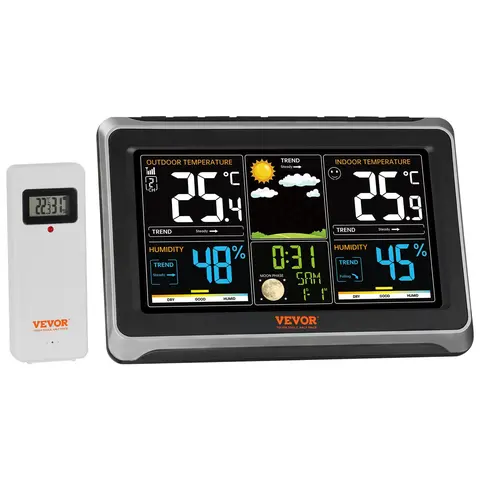 VEVOR Wireless Digital Weather Station - 7.5 in Color Read Display, Sensor + Display Setup, 2sec Time Set, Wireless Thermometer with Accurate Temperature Monitoring, Atomic Clock Sync, 3-level Backlight, Forecast Data, Indoor Home Life Tool