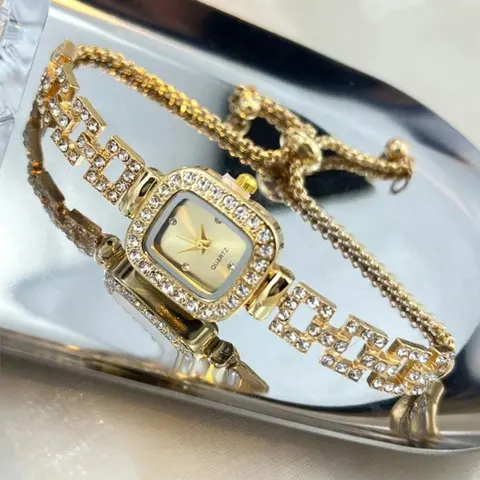 Women's Square Rhinestone Decor Watch, Hip-Hop Style Quartz Wristwatch with Adjustable Strap, Elegant Square Dial Stylish Watch for All Seasons, Rhinestone Watches, Fashion Watches, Fashionable Wristwatches