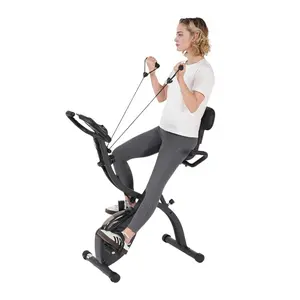 Folding Exercise Bike, Indoor Stationary Bike, Recumbent Exercise bike with 10 Level Adjustable Magentic Resistance and Arm Resistance Band, Back Support, LCD Display Support Backrest Wide Seat 300LB Capacity for Home Workout Gym