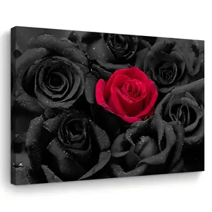 Elegant Black & Red Roses Canvas Art - Wooden Framed Wall Decor for Living Room, Bedroom, Kitchen | Perfect Home & Office Decoration | Ideal Christmas Gift,  Perfect for Room Decor Artistic Decorative