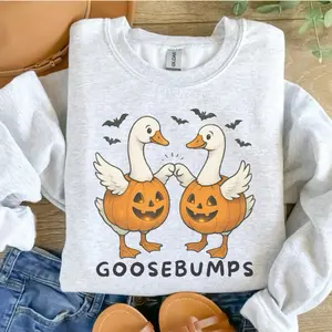 Goose Bumps Halloween Sweatshirt - Ash Grey - Halloween Sweatshirt Cotton Fabric