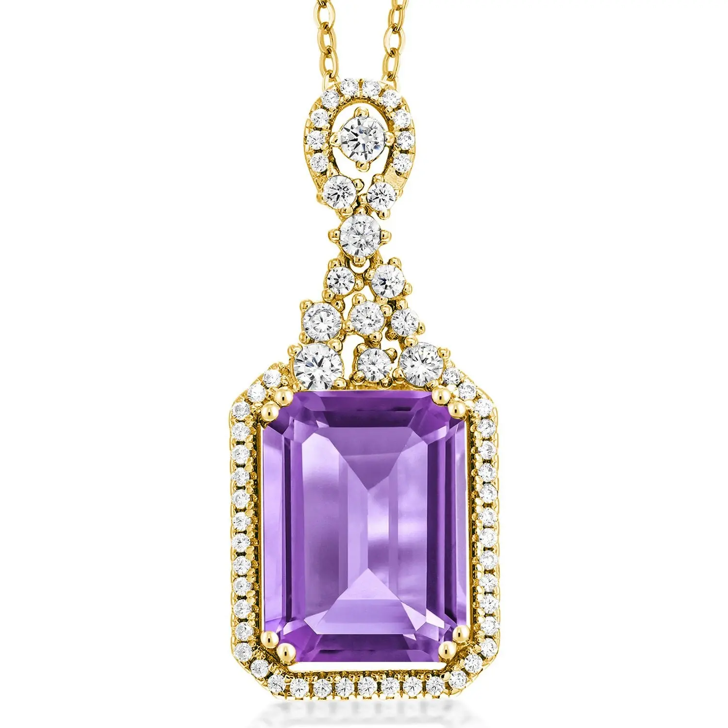 5-10 Cttw Emerald Cut Pendant Necklace For Women | 18K Yellow Gold Plated Silver | 14X10MM Gemstone Birthstone | With 18 Inch Silver Chain