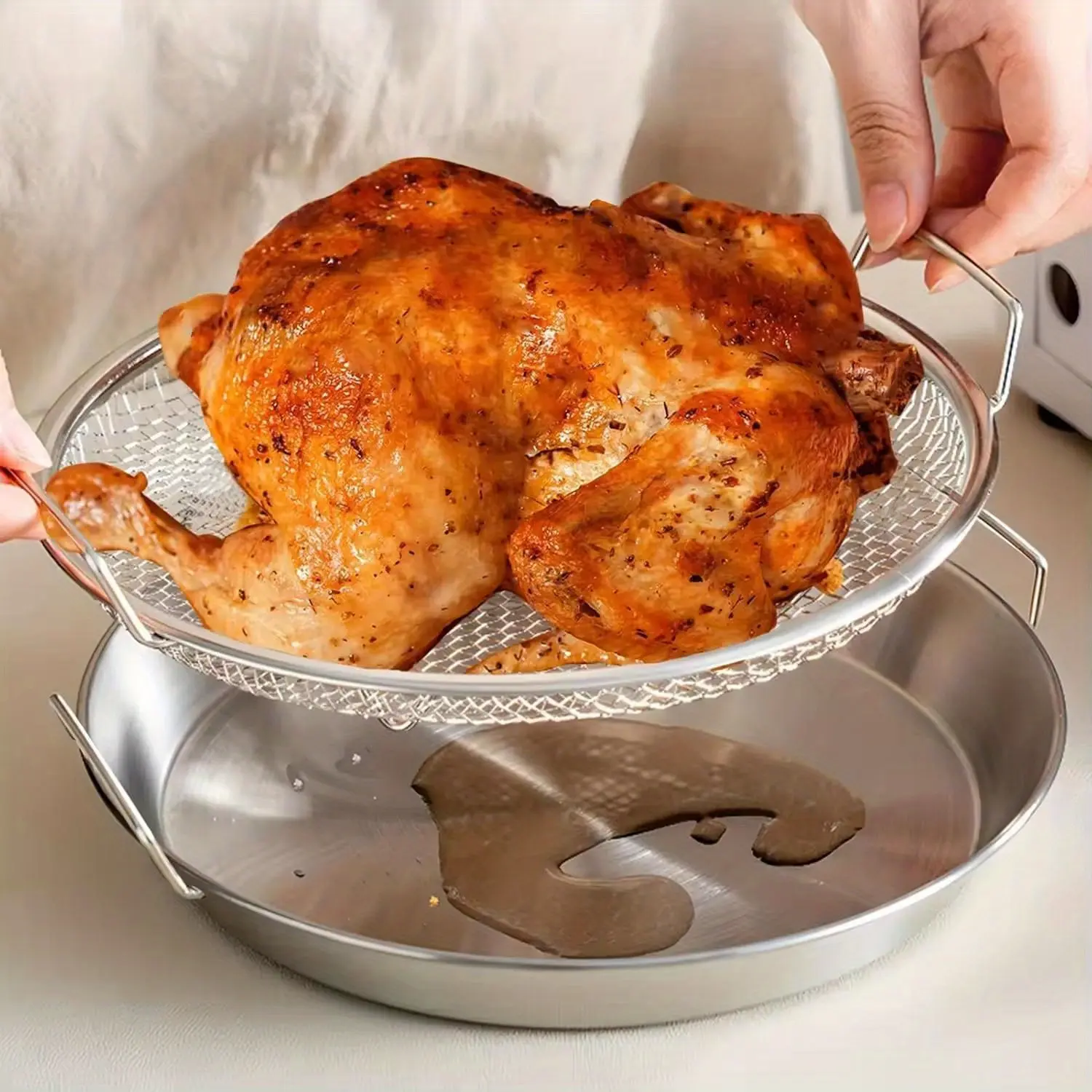 Stainless steel heavy-duty frying pan and tray. Foldable circular metal frying basket with a pot, suitable for frying, washing vegetables, filtering, display tray, barbecuing, barbecue, barbecue cooking accessories, suitable for barbecue enthusiasts.