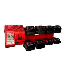 Locking Battery Charging Station compatible with Milwaukee M18  - Holds 8 Batteries, Rust-Free Gloss Red Powder Coat, Durable Steel, 22x5 Inches, Includes Mounting Hardware