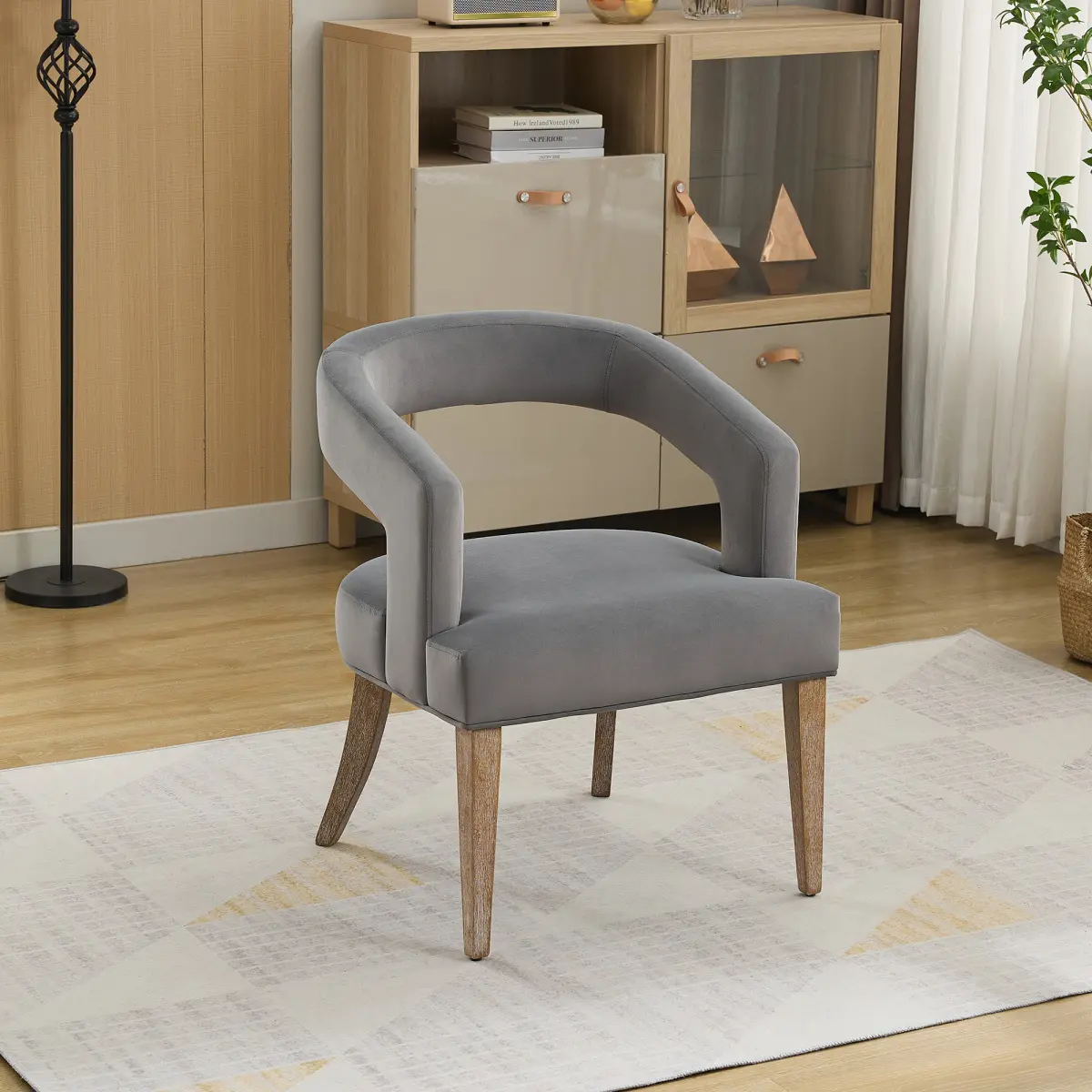 Bestseller Design Modern Velvet Barrel Chair - 25.79" Wide, Unique Round Hollow Back, Curved Lines, Upholstered Accent Chair for Living Room, Kitchen, Reading Nook, Dining Use