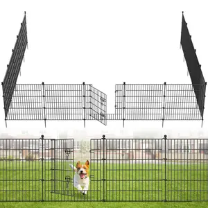 15 Panels No Dig Decorative Outdoor Garden Fence with Gate for Yard, 32 in(H) X 35.4 ft(L) Animal Barrier Fencing Rustproof Metal Wire Panel Border for Dog, Rabbits, and Patio Temporary Ground Stakes