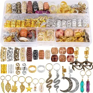 Mixed Color & Style Hair Accessories, 184pcs/box Dreadlocks Rings & Beads & Pendants, Heatless Styling Tools for Women & Girls
